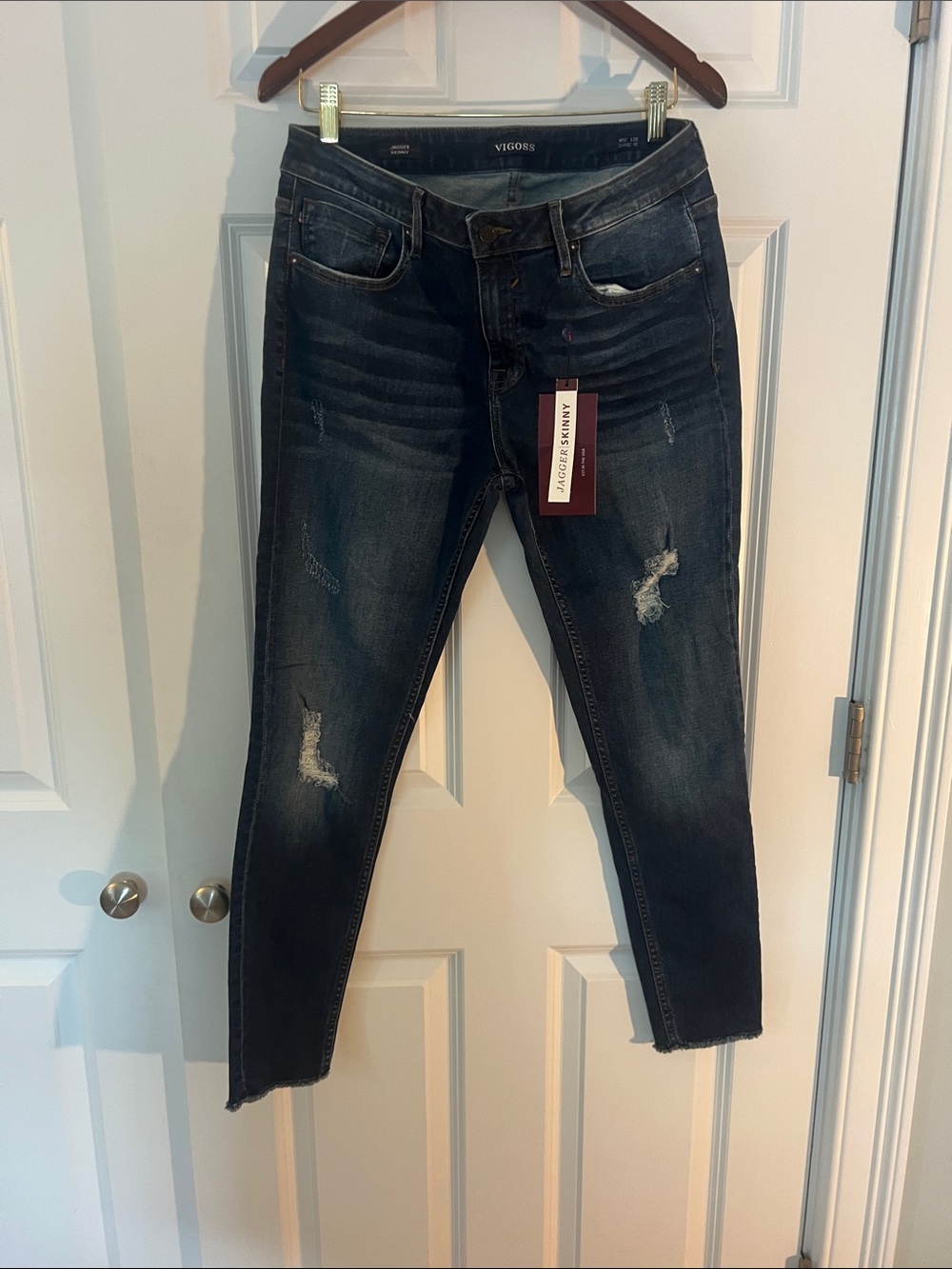 Vigoss Women’s Dark Wash Distressed Skinny Jeans - Black